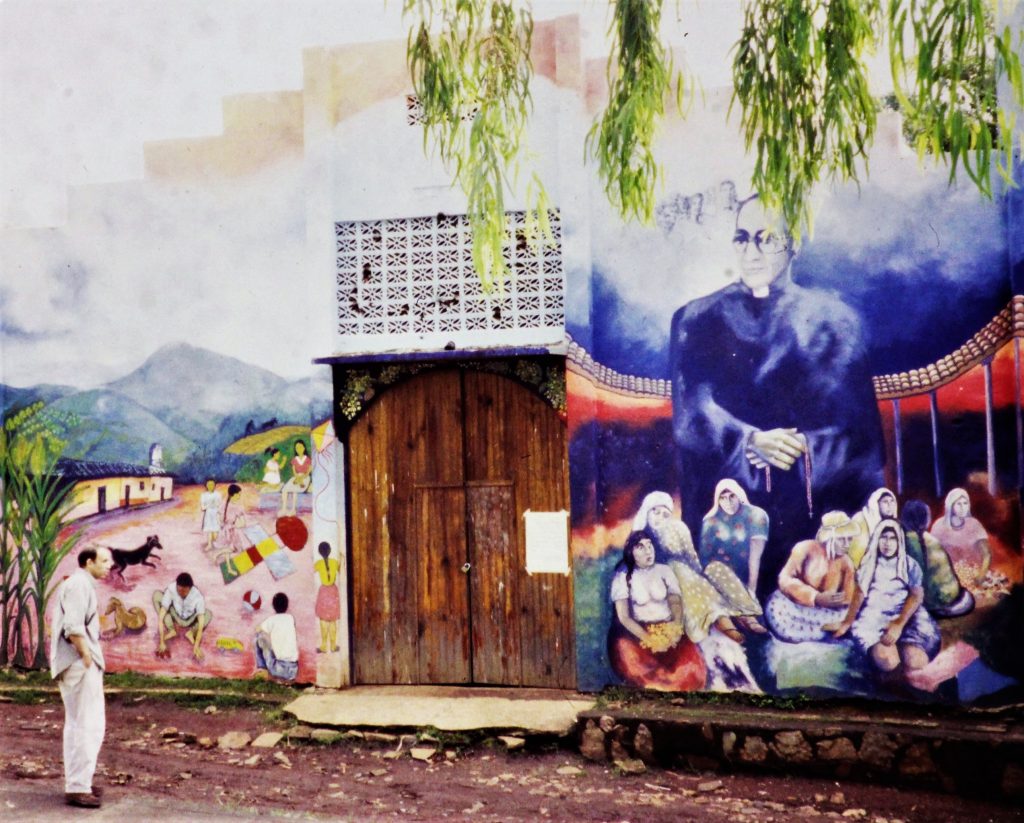 Jon studying mural about Archbishop Oscar Romero, El Salvador (2)